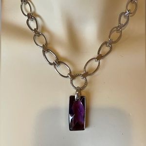 STELLA AND DOT AMETHYST & SILVER tone REVERSIBLE NECKLACE